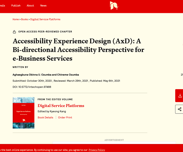 Accessibility experience book chapter webpage